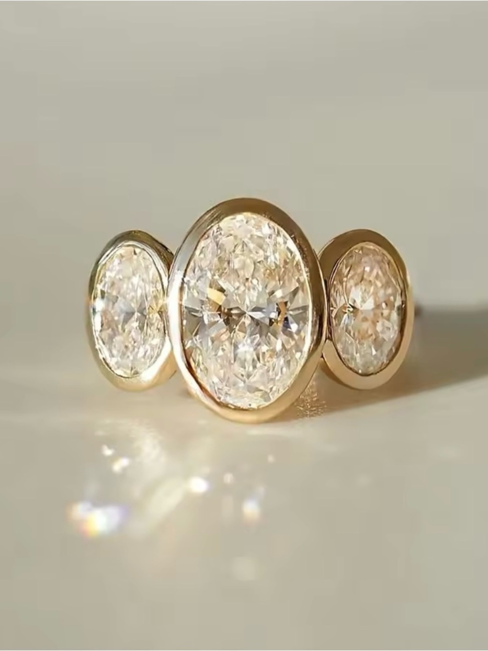 Classic Three-Stone Oval Lab-Diamons Ring 18k Gold Filled Size 8
